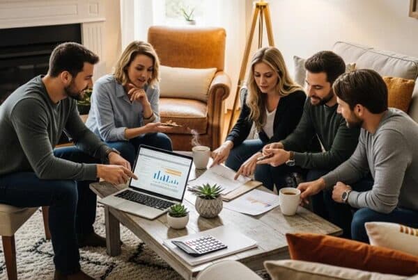 Group of diverse individuals discussing FHA and Conventional loans in a cozy living room