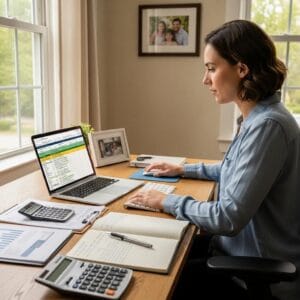 Homeowner reviewing refinance options with financial documents