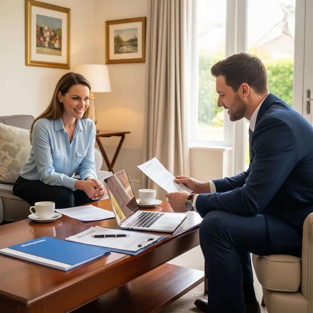 Homeowner meeting with a loan officer to discuss refinance options
