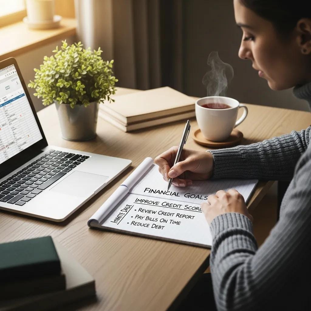 Someone reviewing steps to improve their credit score while preparing for a mortgage